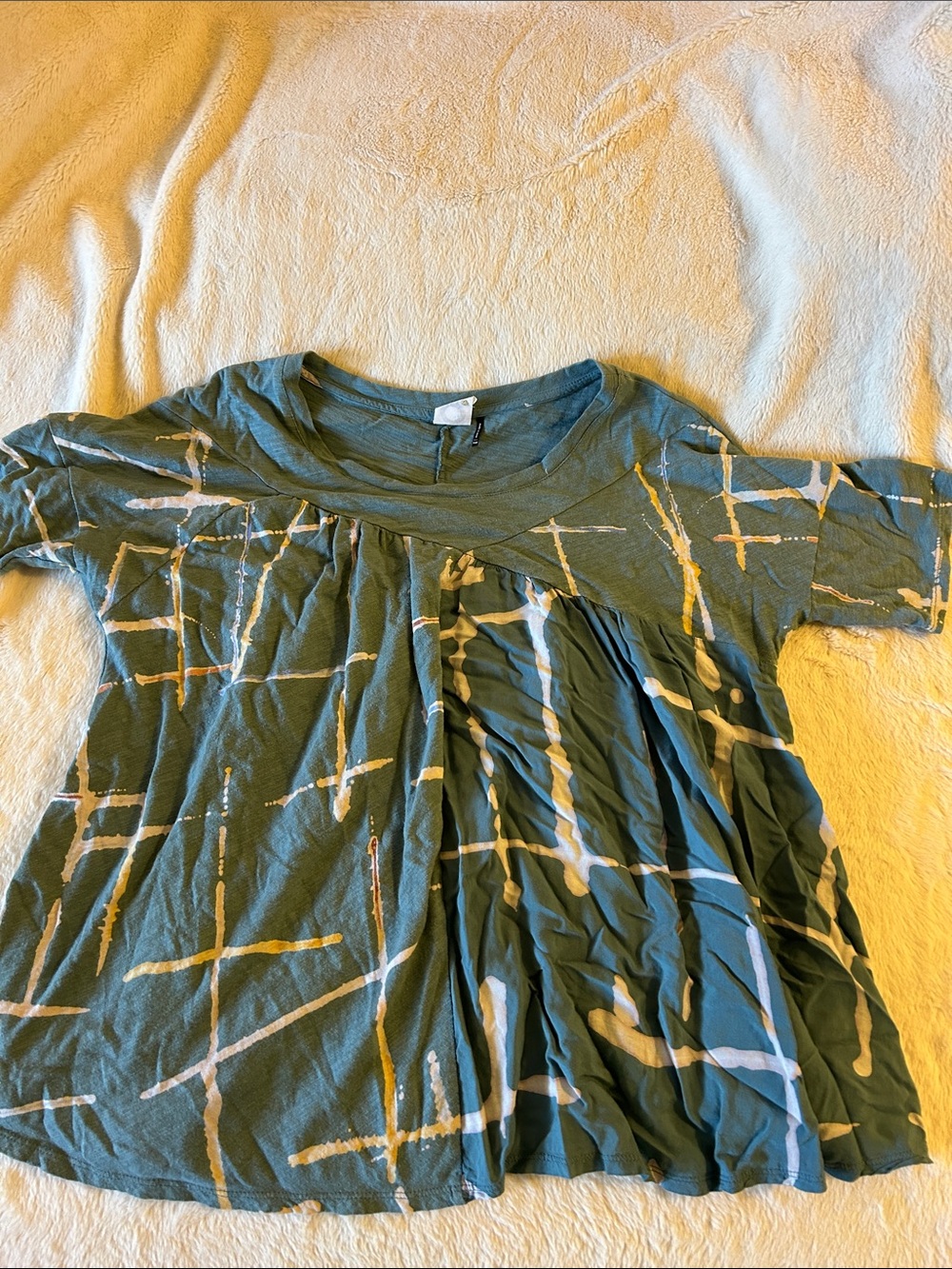 Gray Blue Abstract Pattern Short Sleeve Blouse